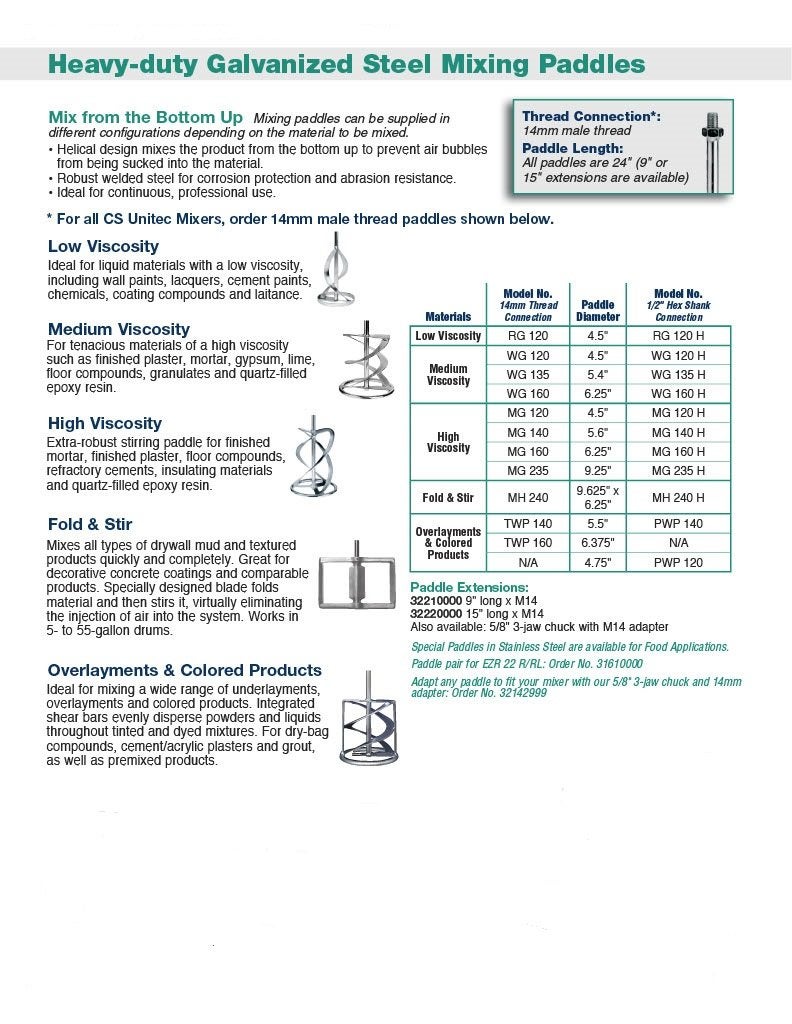CS Unitec MG 160 6.25" High-Viscosity Mixing Paddle - Image 2